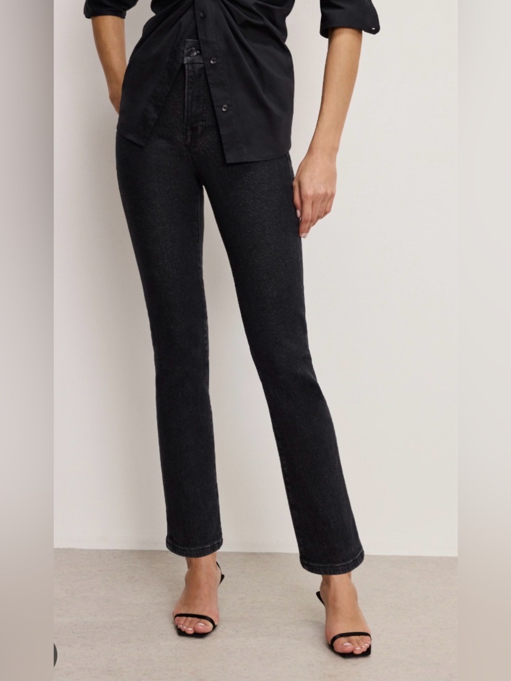 GOOD AMERICAN Good Legs Straight Ankle Jean High Waist Black Size 4/27